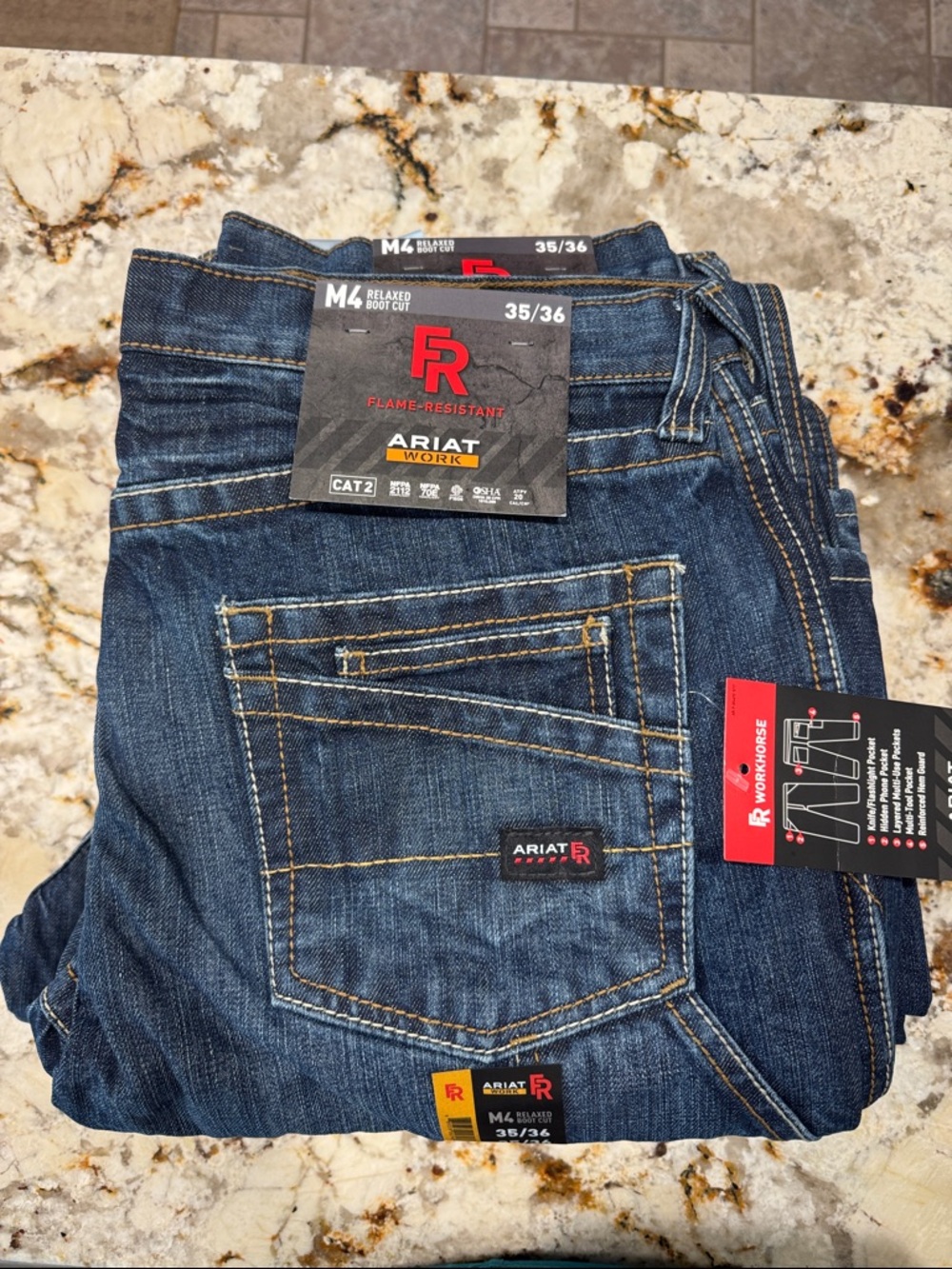 FR Ariat M4 Relaxed Boot-Cut Men's Jeans in Dark Blue Denim